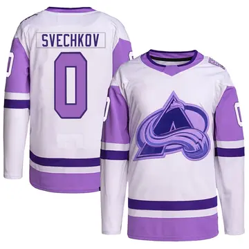 Men's Fedor Svechkov Colorado Avalanche ＃0 Authentic White/Purple Hockey Fights Cancer Primegreen Jersey