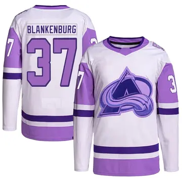 Men's Nick Blankenburg Colorado Avalanche ＃37 Authentic White/Purple Hockey Fights Cancer Primegreen Jersey