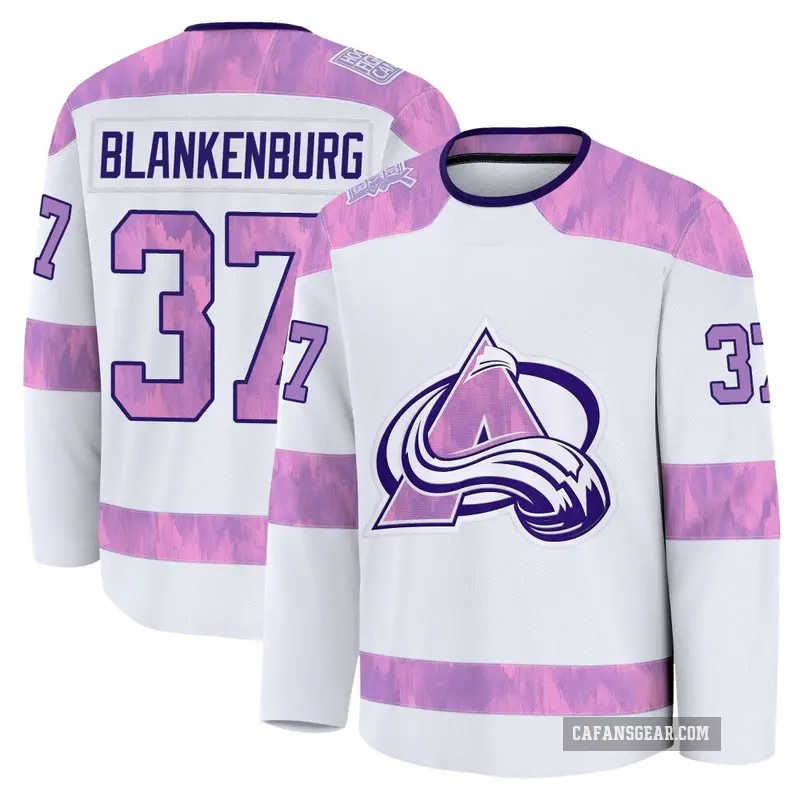 Men's Nick Blankenburg Colorado Avalanche ＃37 Premium White 2024 Hockey Fights Cancer Practice Jersey