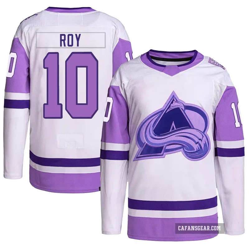 Men's Nicolas Roy Colorado Avalanche ＃10 Authentic White/Purple Hockey Fights Cancer Primegreen Jersey