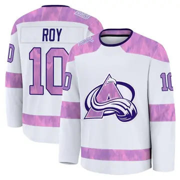 Men's Nicolas Roy Colorado Avalanche ＃10 Premium White 2024 Hockey Fights Cancer Practice Jersey