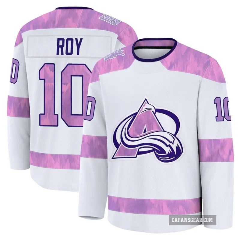 Men's Nicolas Roy Colorado Avalanche ＃10 Premium White 2024 Hockey Fights Cancer Practice Jersey