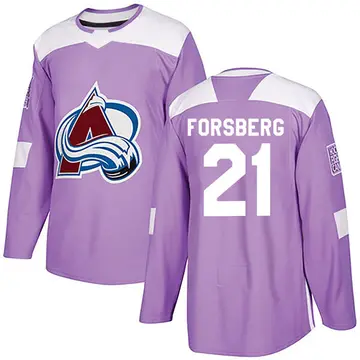 Men's Peter Forsberg Colorado Avalanche ＃21 Authentic Purple Fights Cancer Practice Jersey