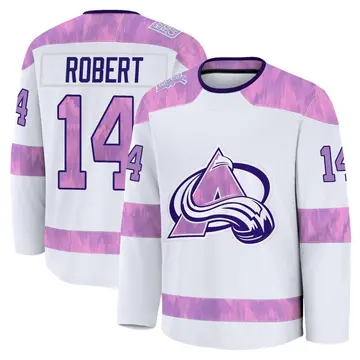 Men's Rene Robert Colorado Avalanche ＃14 Premium White 2024 Hockey Fights Cancer Practice Jersey
