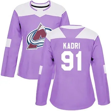 Women's Nazem Kadri Colorado Avalanche ＃91 Authentic Purple Fights Cancer Practice Jersey