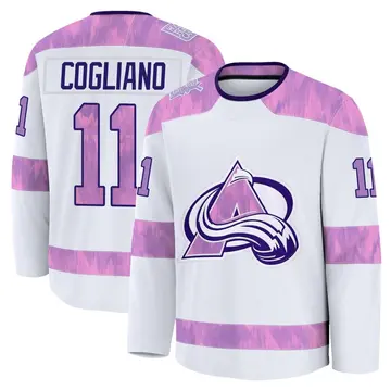 Youth Andrew Cogliano Colorado Avalanche ＃11 Premium White 2024 Hockey Fights Cancer Practice Jersey