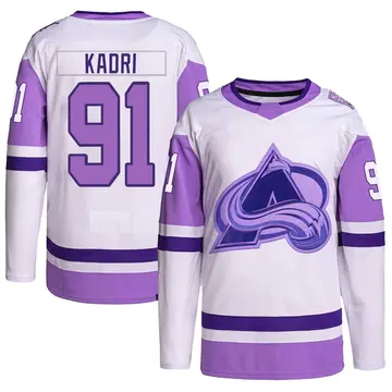 Youth Nazem Kadri Colorado Avalanche ＃91 Authentic White/Purple Hockey Fights Cancer Primegreen Jersey
