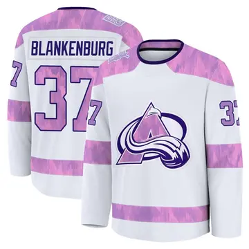 Youth Nick Blankenburg Colorado Avalanche ＃37 Premium White 2024 Hockey Fights Cancer Practice Jersey