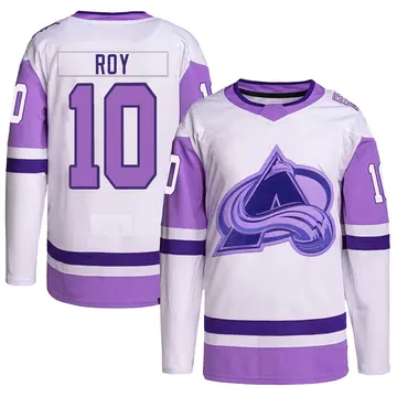 Youth Nicolas Roy Colorado Avalanche ＃10 Authentic White/Purple Hockey Fights Cancer Primegreen Jersey