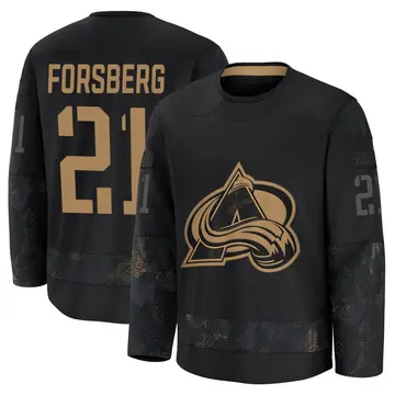 Youth Peter Forsberg Colorado Avalanche ＃21 Premium Black 2024 Military Appreciation Practice Jersey