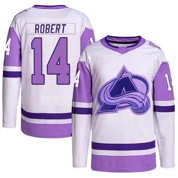 Youth Rene Robert Colorado Avalanche ＃14 Authentic White/Purple Hockey Fights Cancer Primegreen Jersey